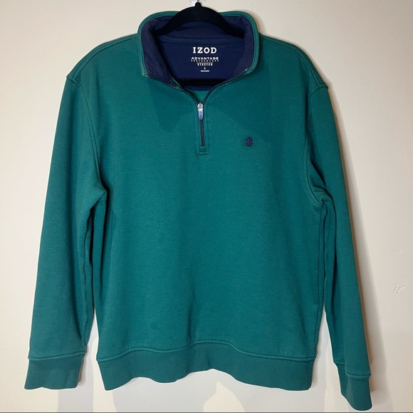 Izod Other - IZOD Men’s Advantage Performance Stretch Green & Navy Quarter Zip Sweater Large